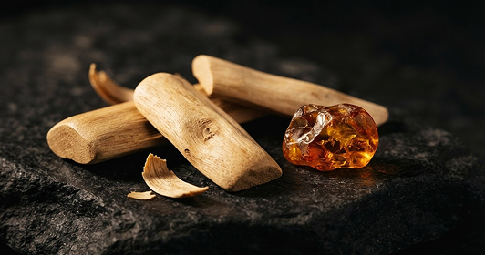 Sandalwood shavings and amber